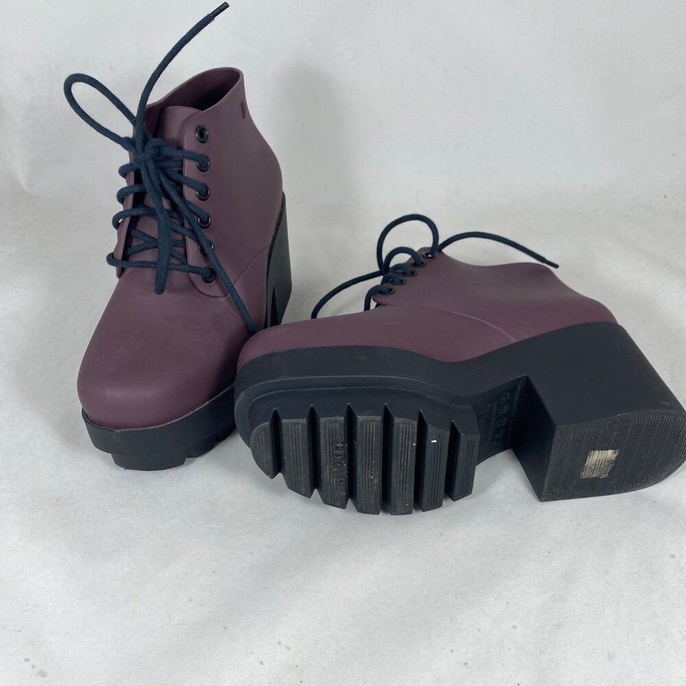 Melissa Stellar Lace Up Combat Chunky Platform Boot Bootie Burgundy - Picture 3 of 13